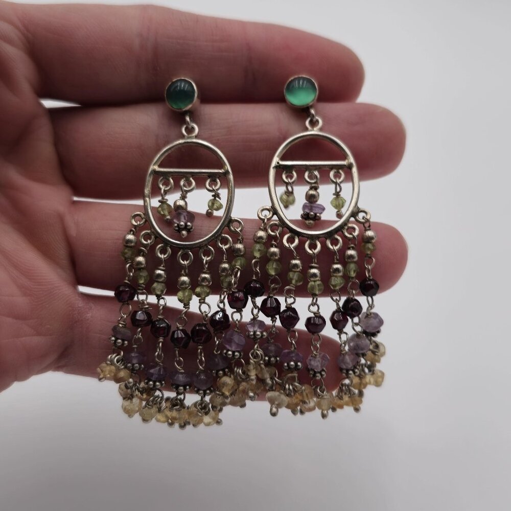 Sterling Silver Peridot Garnet Amethyst Citrine Stone Earrings A2886